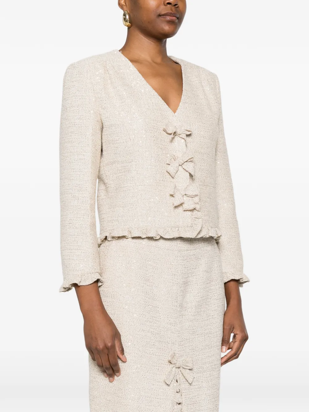  Alessandra Rich Sequined Bow-embellished Jacket - Neutrals 