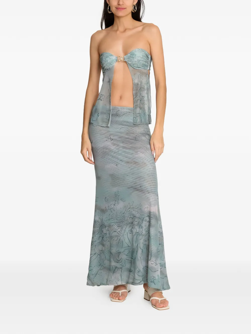 Amir Slama x Jade Picon floral-print buckle tie blouse - Blauw