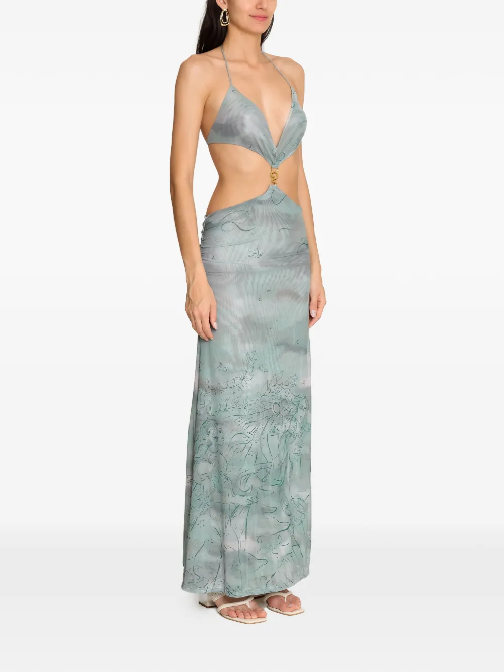 Amir Slama x Jade Picon maxi-jurk met print en uitgesneden details Blauw