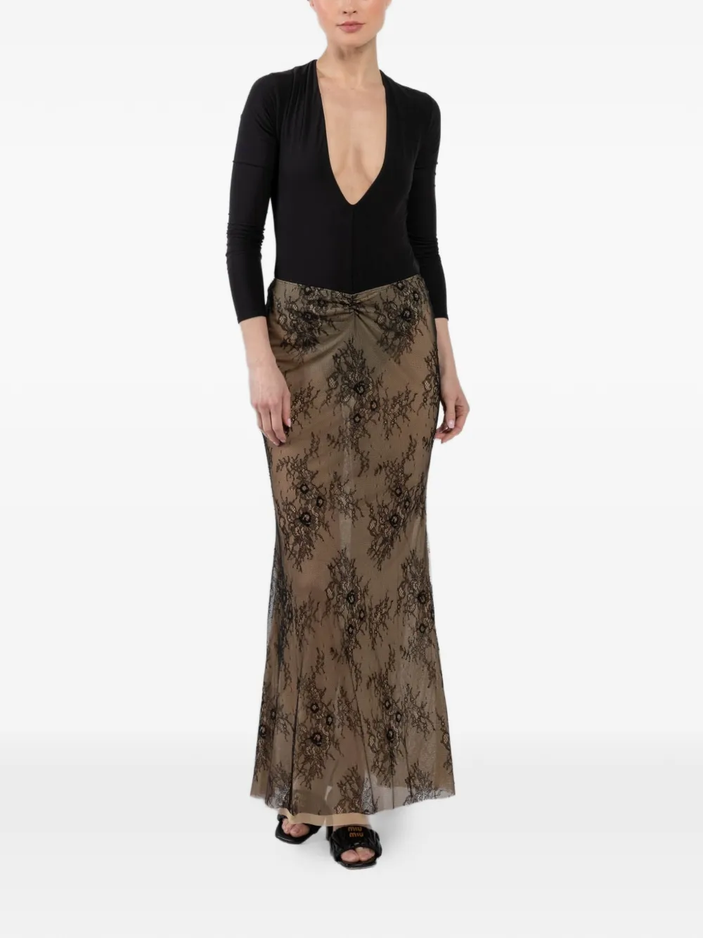 BANANHOT Balena lace maxi straight skirt - Zwart