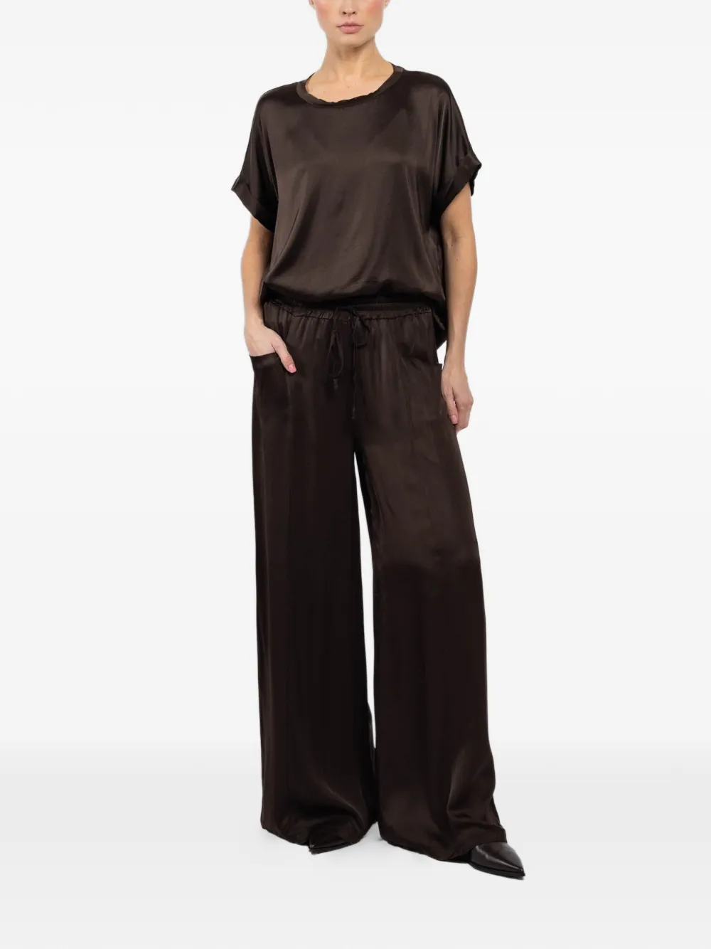 ANY PLACE drawstring-waist satin trouser - Bruin