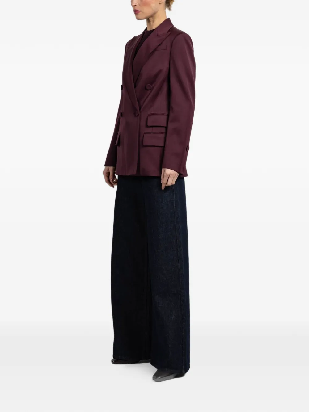 Another Tomorrow Double-breasted Wool-blend Blazer In Burgundy