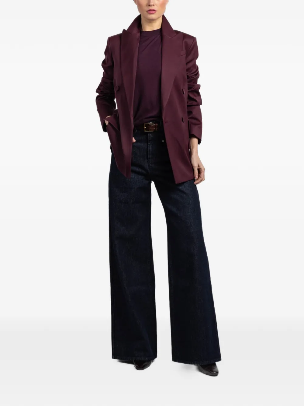 Another Tomorrow Double-breasted Wool-blend Blazer In Burgundy