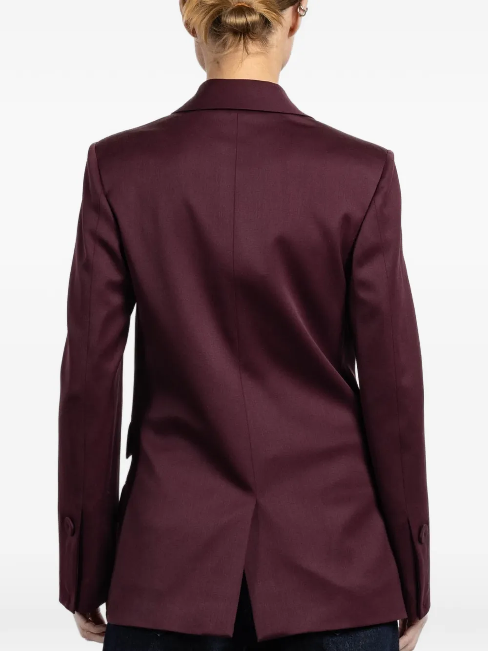 Another Tomorrow Double-breasted Wool-blend Blazer In Burgundy