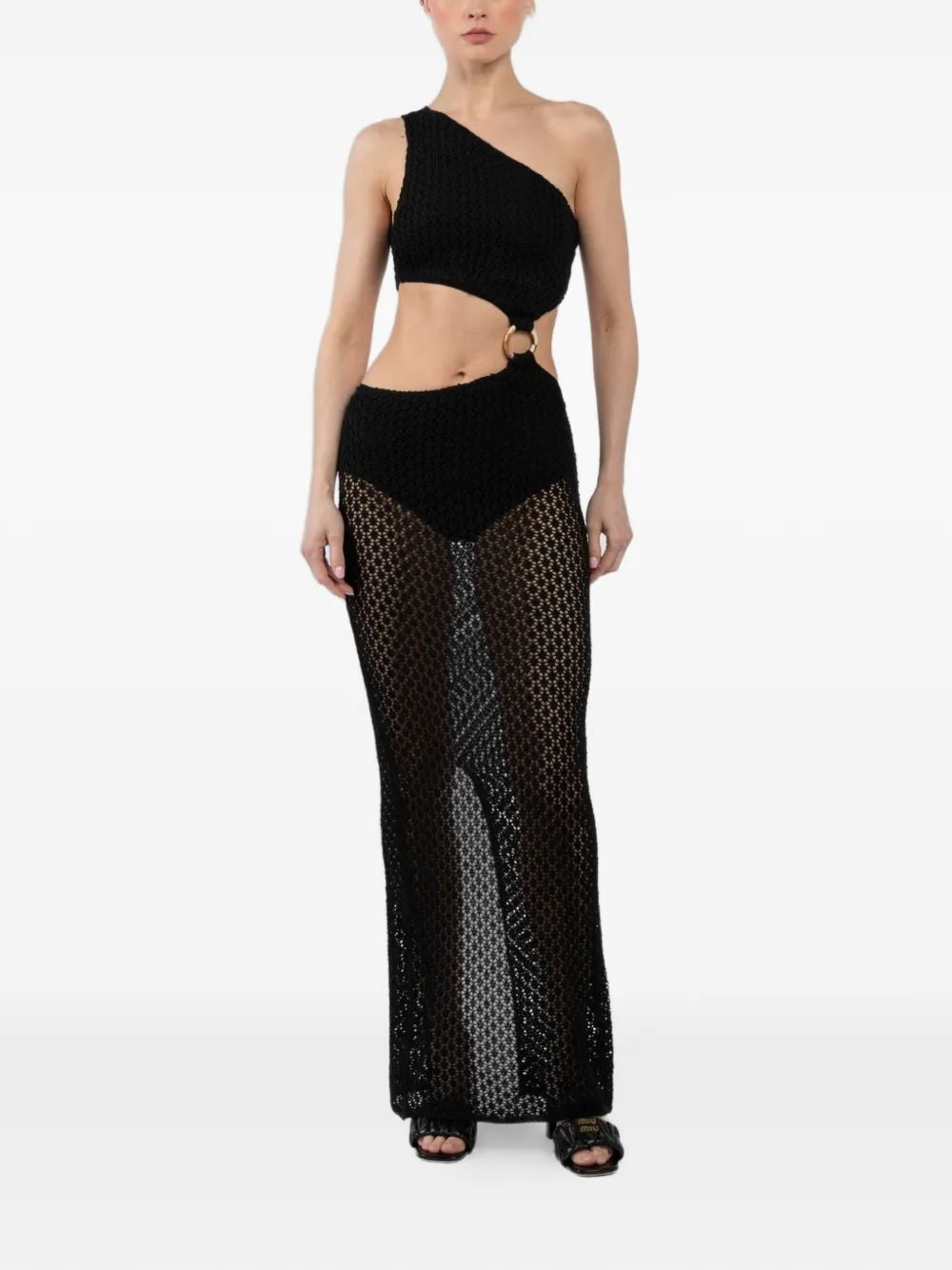 BANANHOT one-shoulder ring detail brie dress - Black