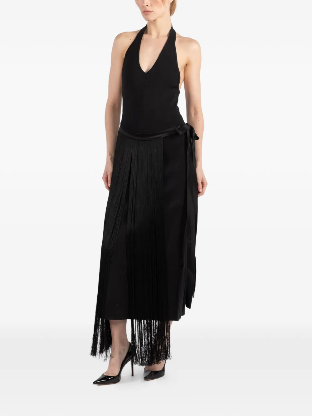 Esse Studios fringed-tie dress - Zwart