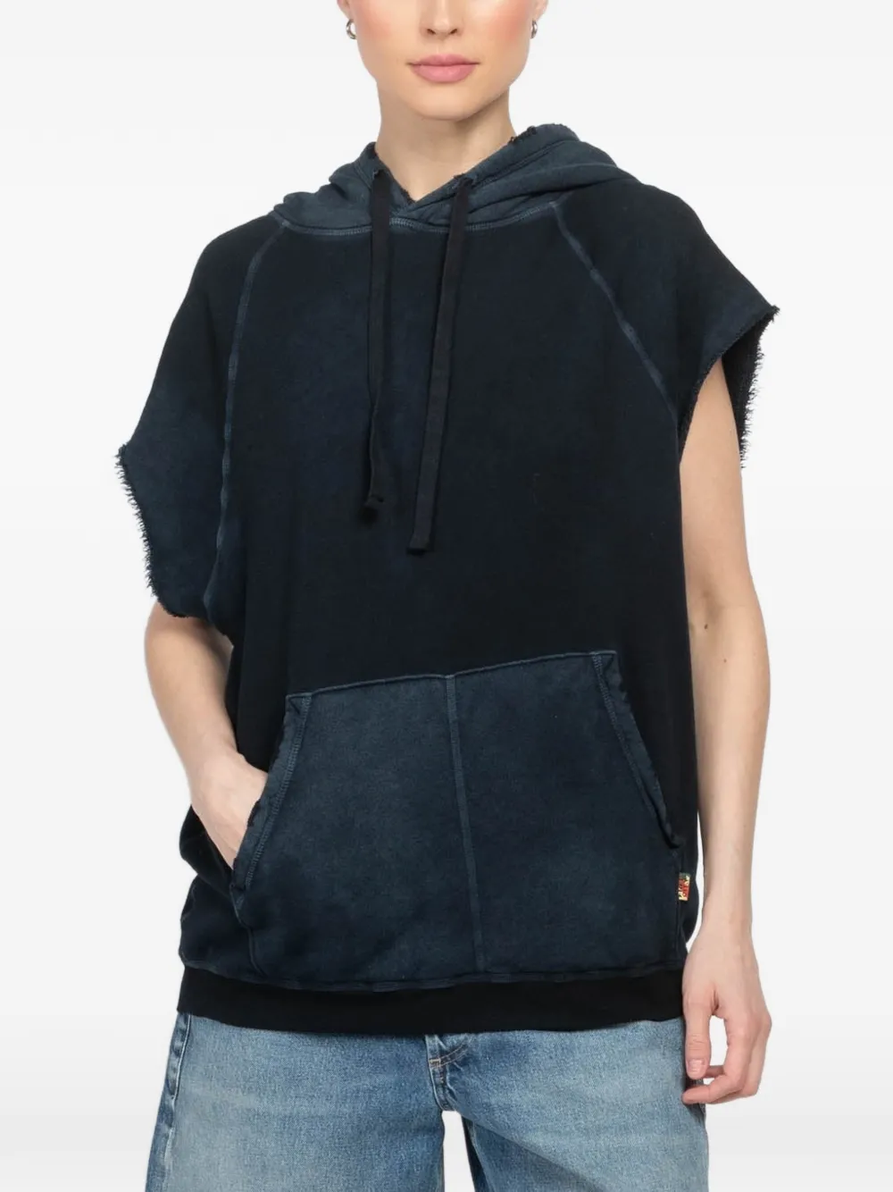 FreeCity hooded frayed-trim top - Schwarz