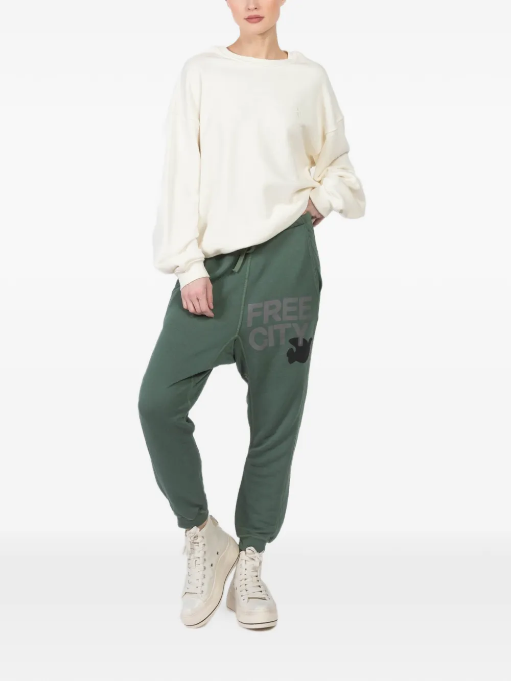 FreeCity print drawstring track pants - Groen