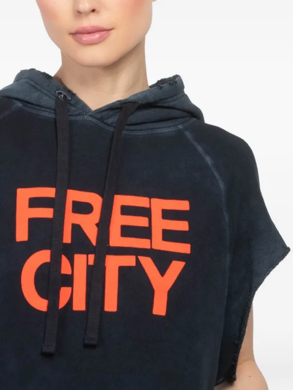 FreeCity Cutoff Superyumm Frayed Hooded Hoodie | Blue | FARFETCH