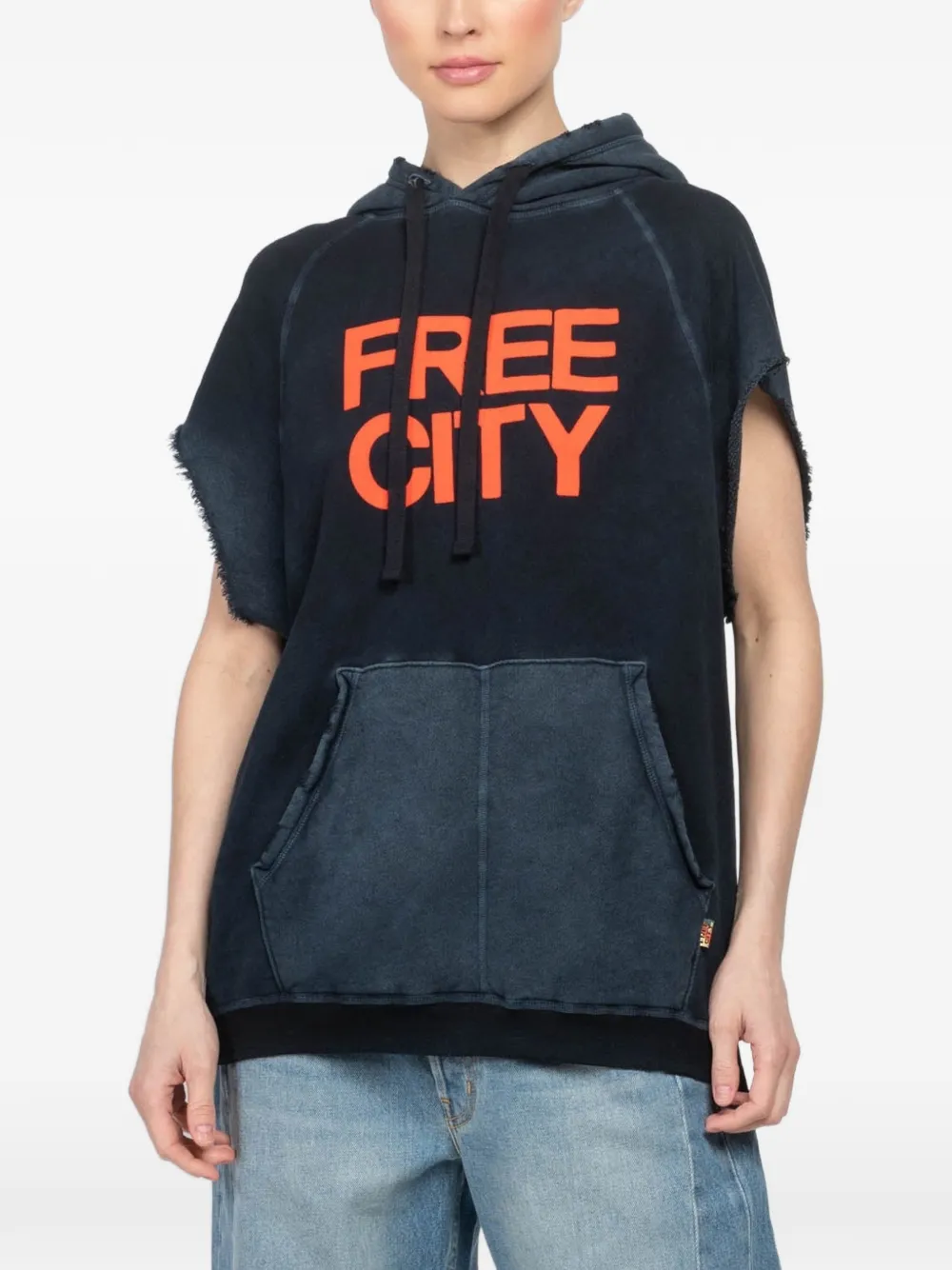FreeCity Cutoff Superyumm frayed hooded hoodie - Blau