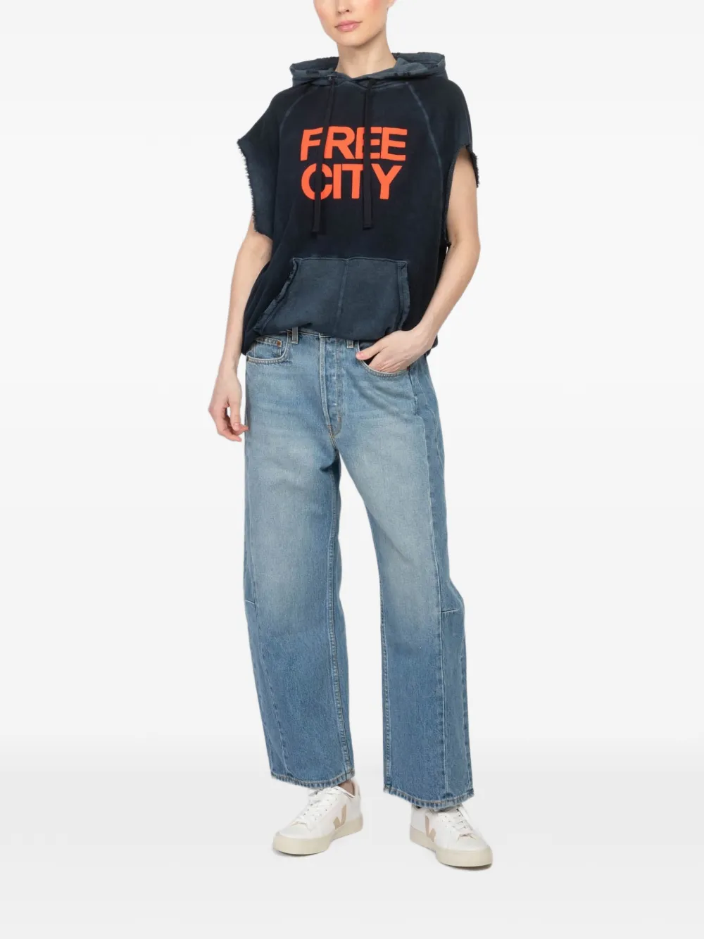 FreeCity Cutoff Superyumm frayed hooded hoodie - Blauw