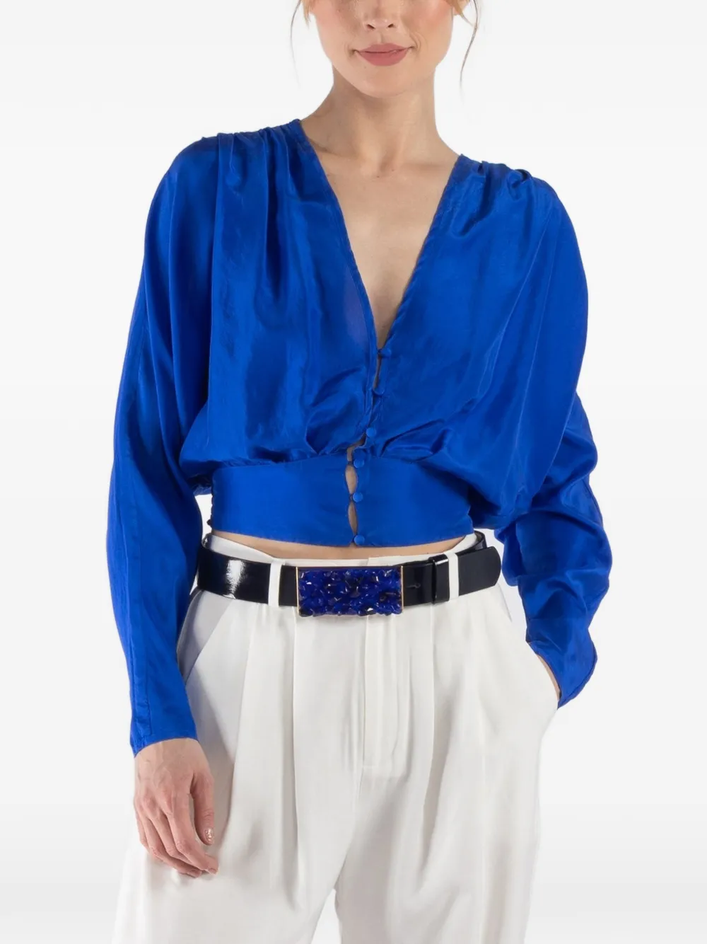 Forte Forte Habotai V-neck button silk shirt - Blu