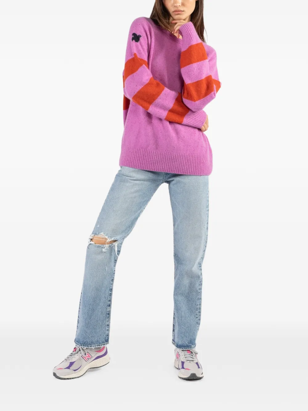  Freecity Striped Crew-neck Sweater - Pink 