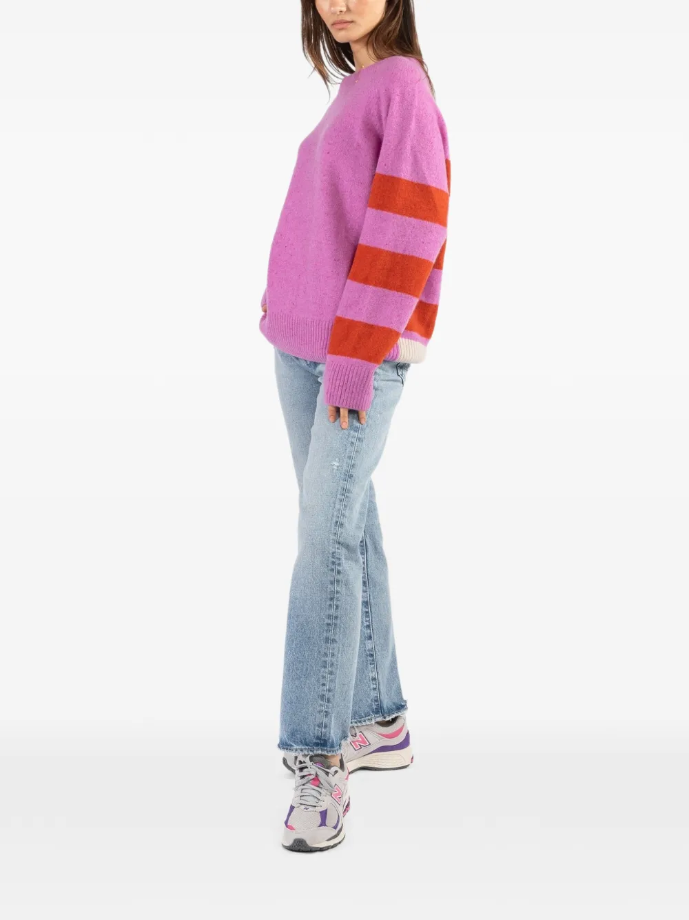  Freecity Striped Crew-neck Sweater - Pink 