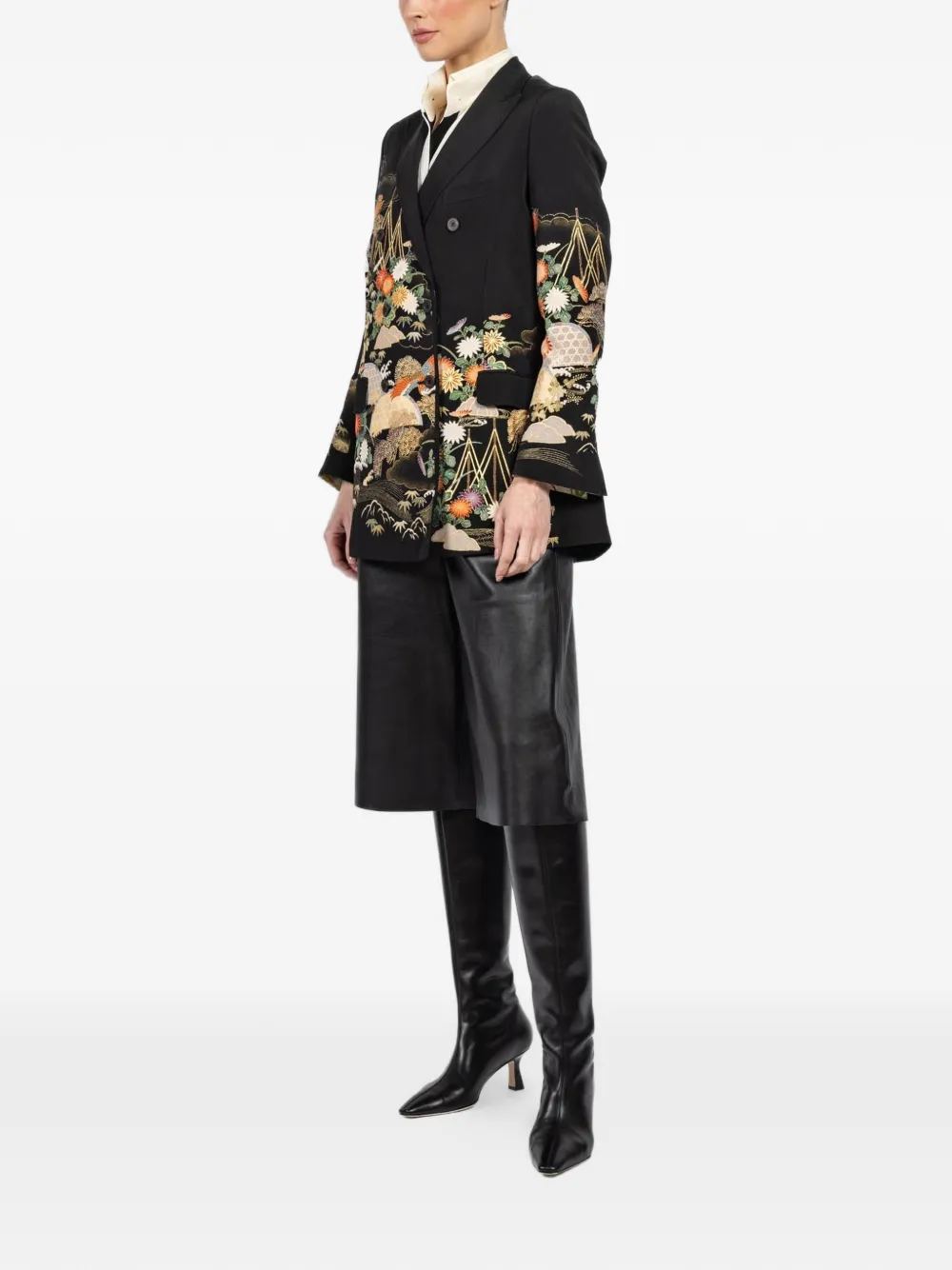  Ibrigu Flared Printed Kimono Blazer - Black 