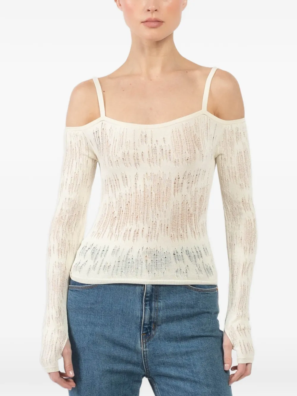Isabel Benenato lace strap blouse - Bianco