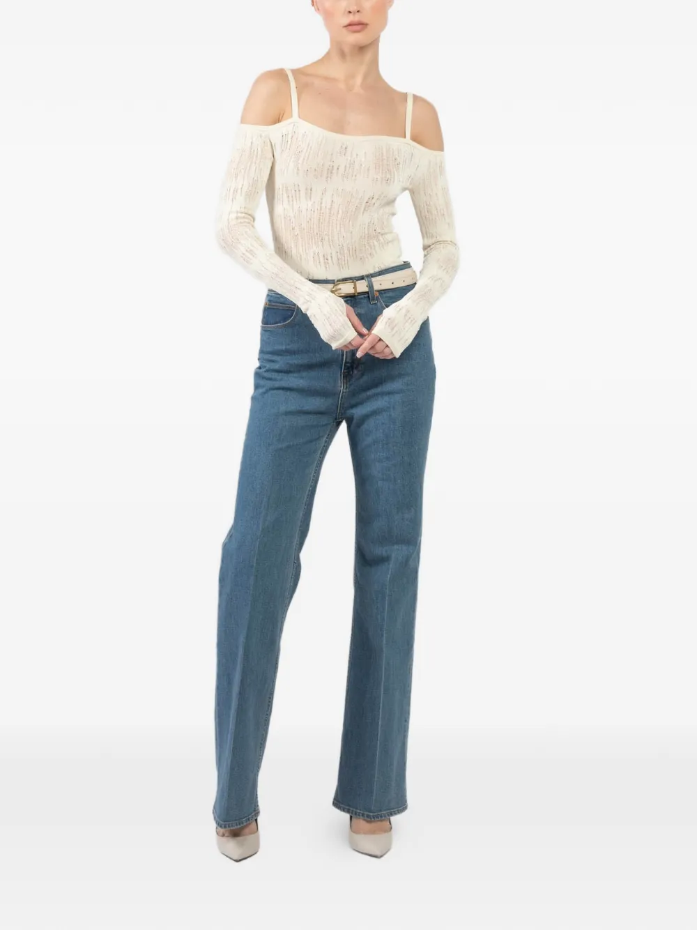 Isabel Benenato lace strap blouse - Wit