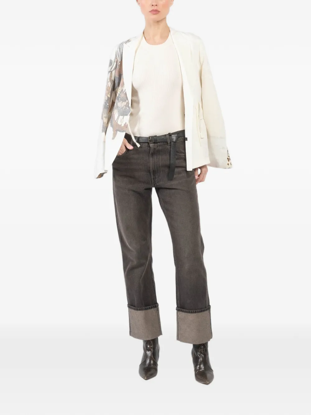  Ibrigu Topstitched Leather Belt - Black 