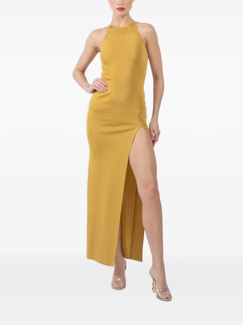 La Galpa Scoville split midi dress - Geel