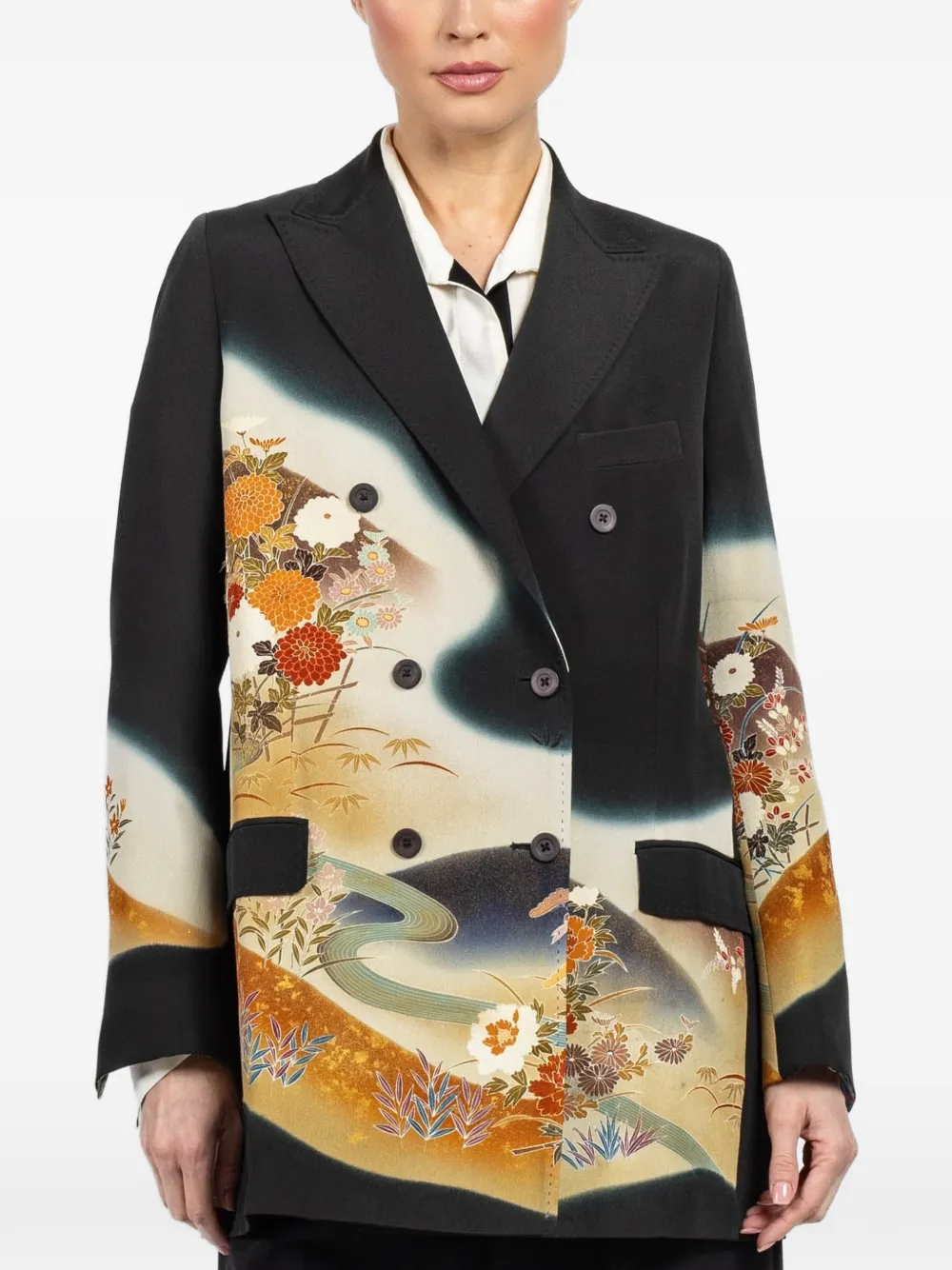 IBRIGU flared printed double-breasted jacket - Schwarz