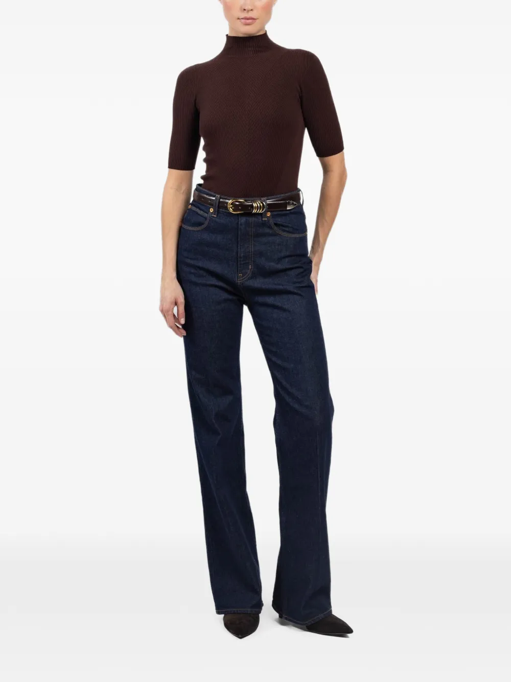 KONTATTO high-neck ribbed knit T-shirt - Marrone