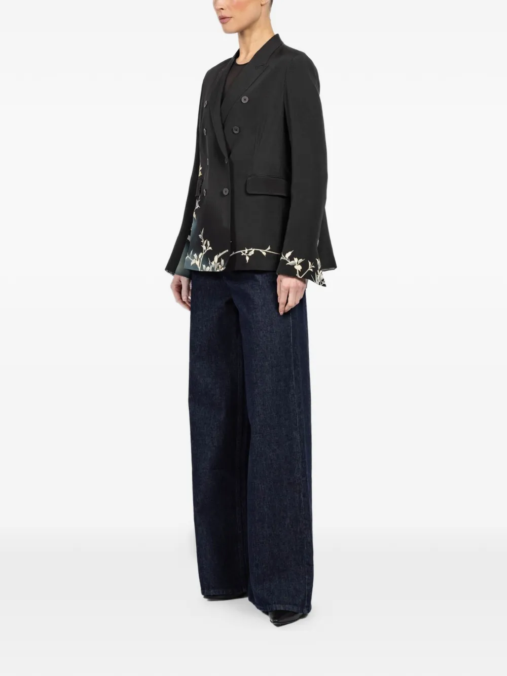  Ibrigu Floral-print Double-breasted Jacket - Black 