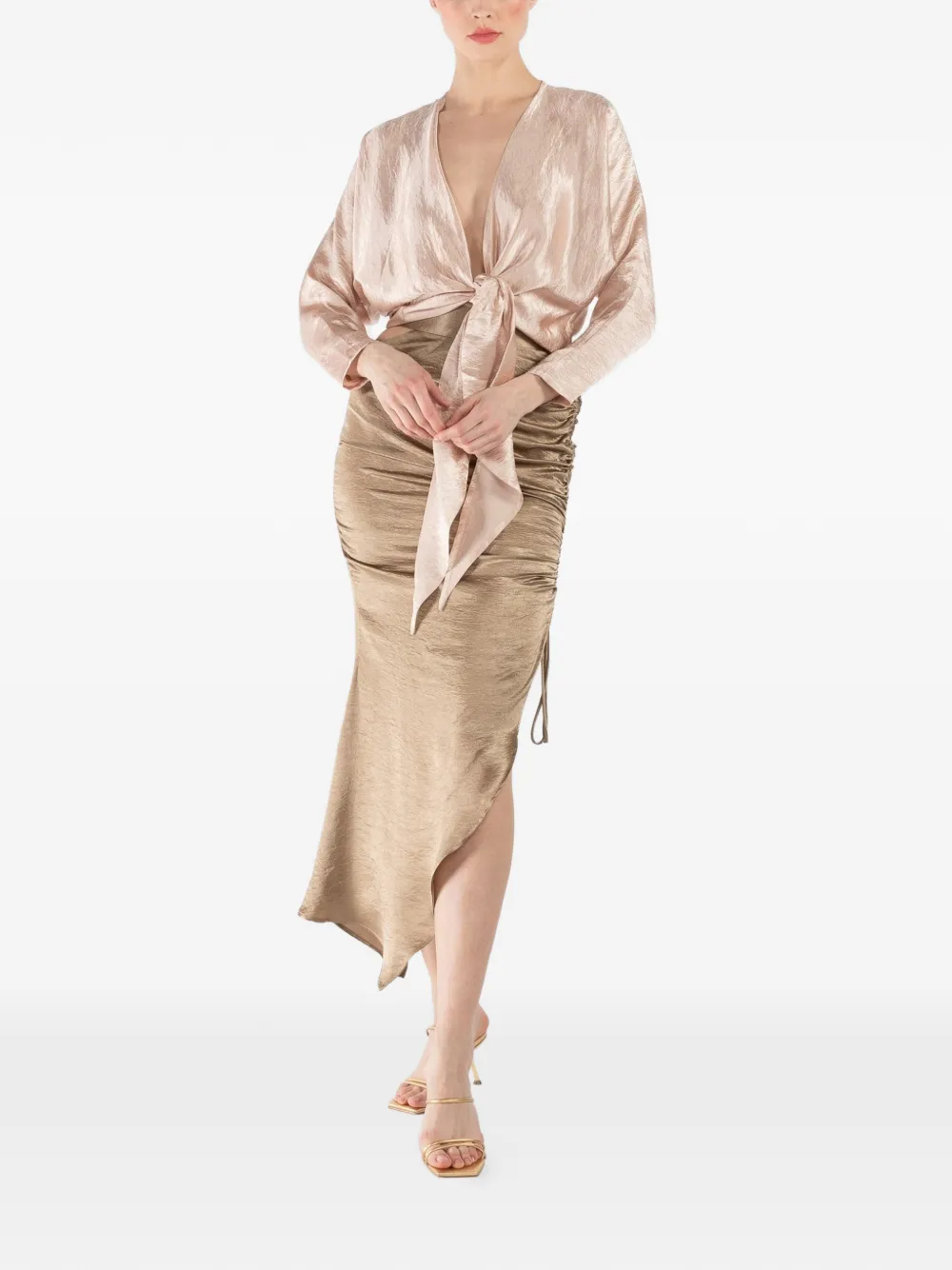 JBQ Riva ruched slit skirt - Goud