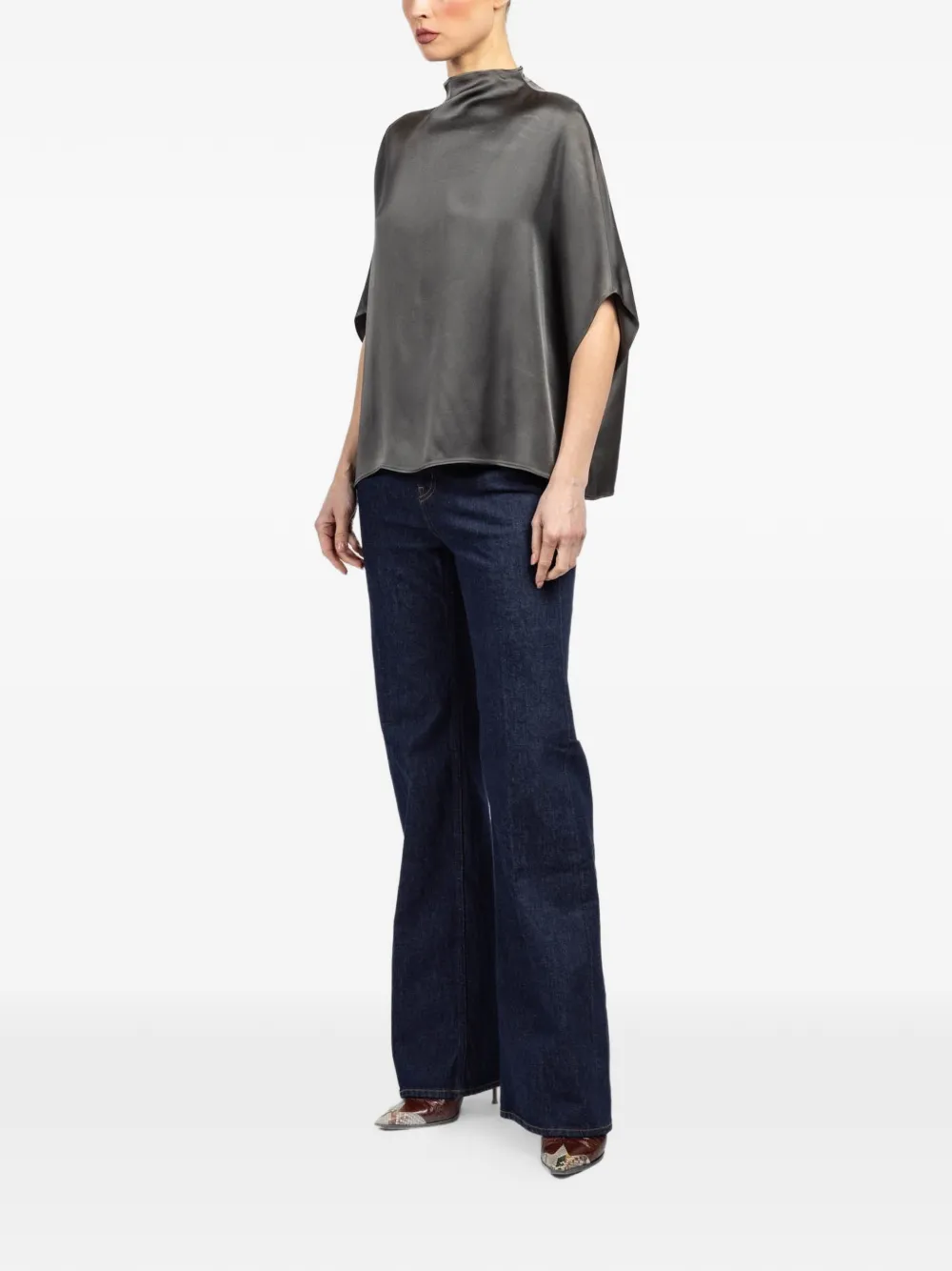  Lapointe Satin Cape Blouse - Grey 