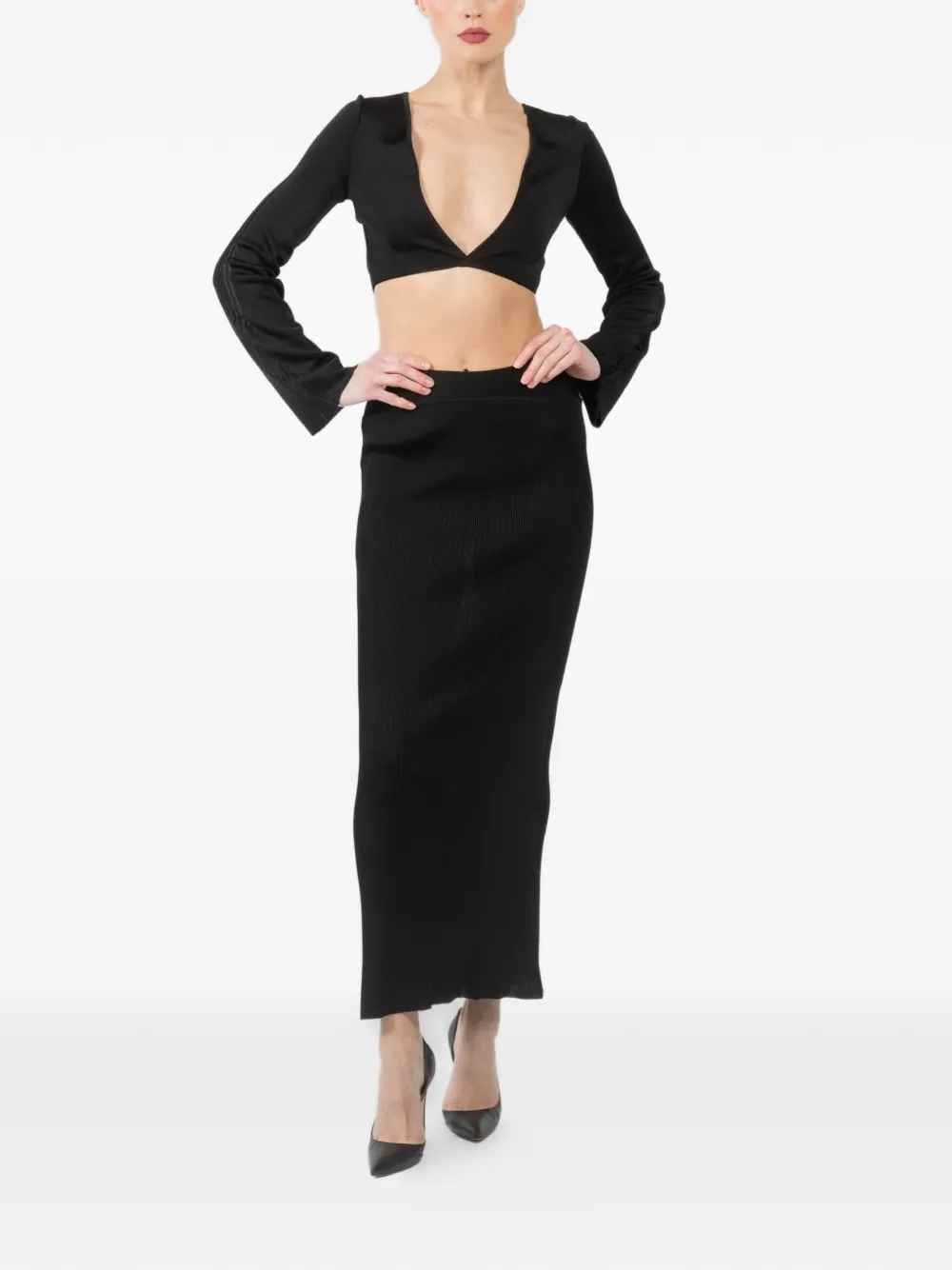 La Galpa Heart Ancho V-neck crop top - Zwart