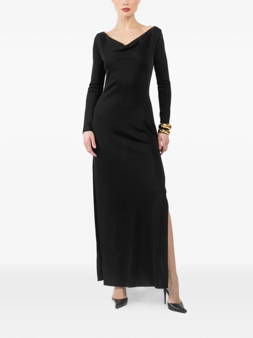 La Galpa Casbela long-sleeve side-slit maxi dress - Nero