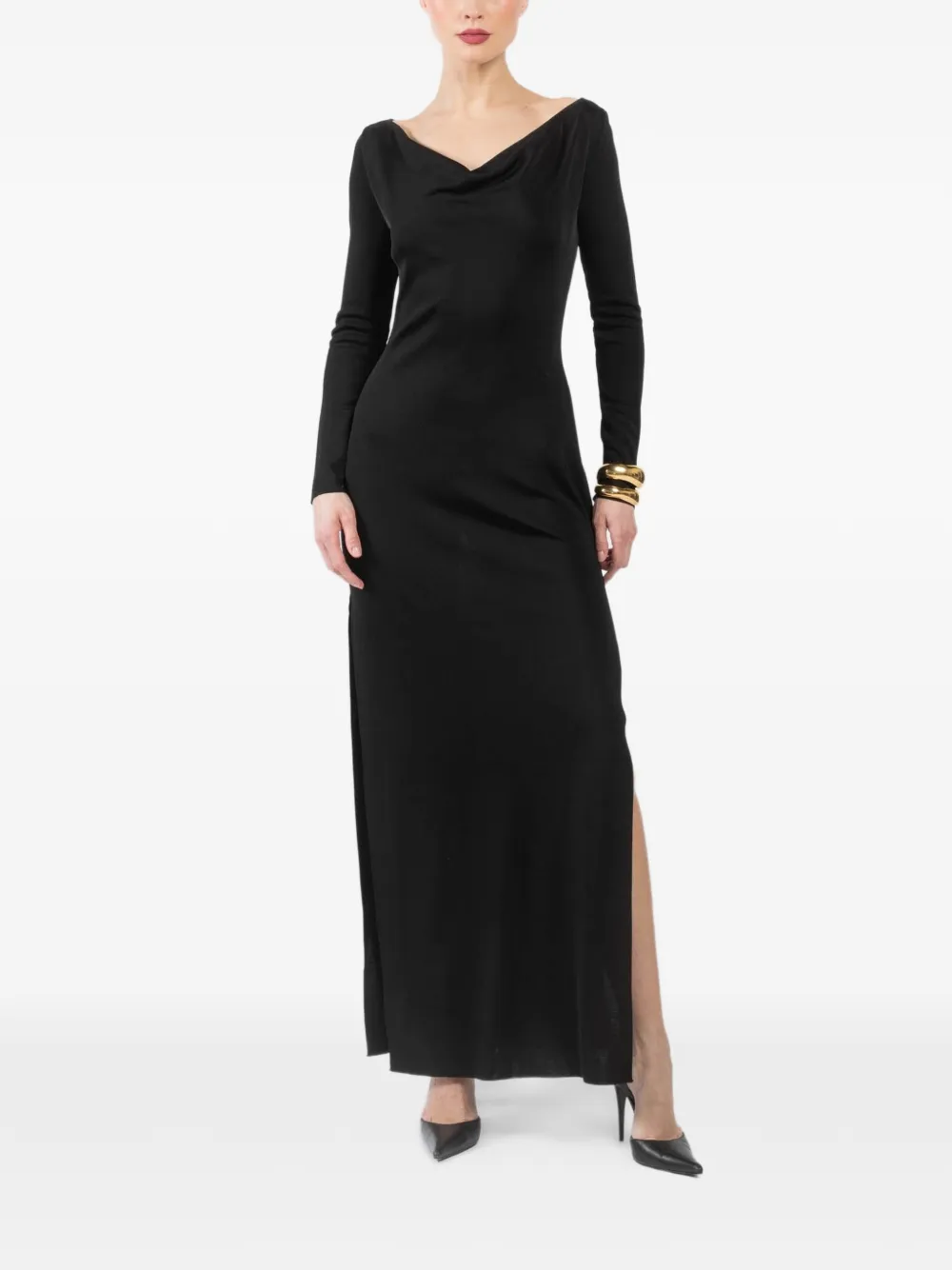 La Galpa Casbela long-sleeve side-slit maxi dress - Nero