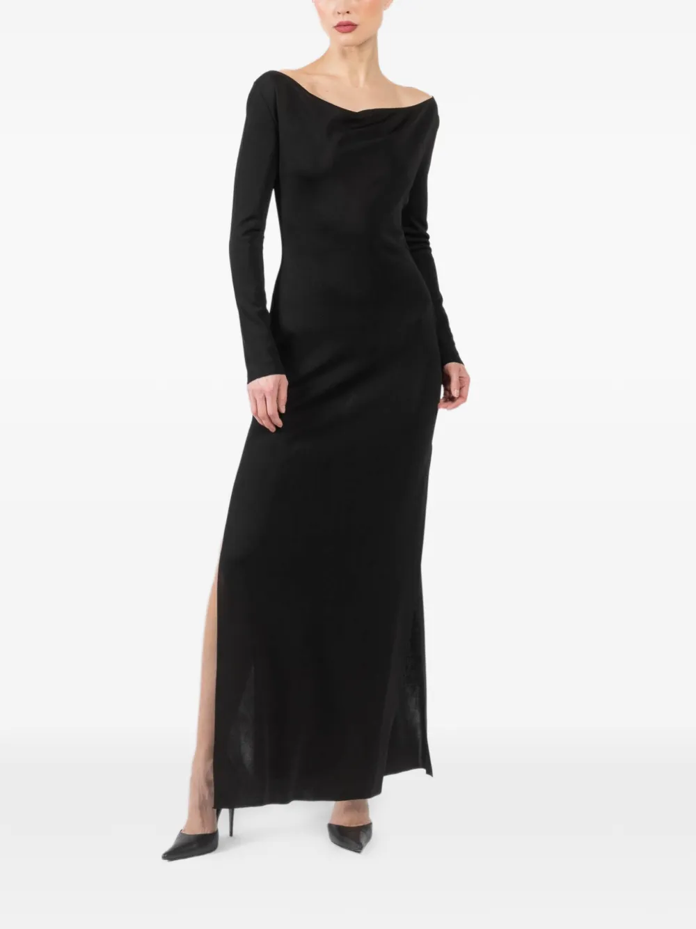 La Galpa Casbela long-sleeve side-slit maxi dress - Zwart