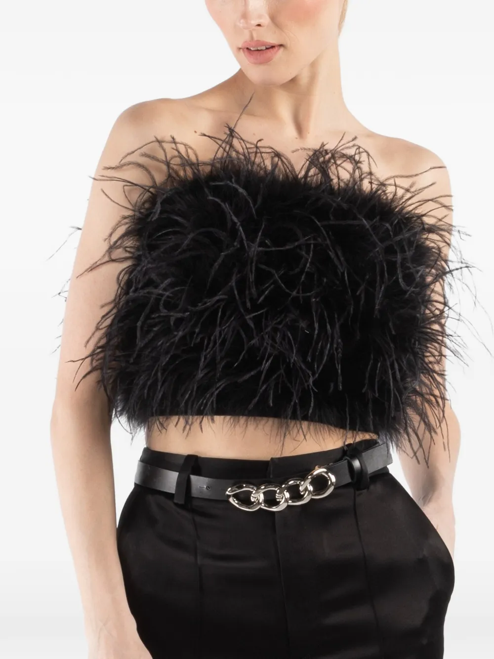 Lapointe Feather Strapless Top In Black