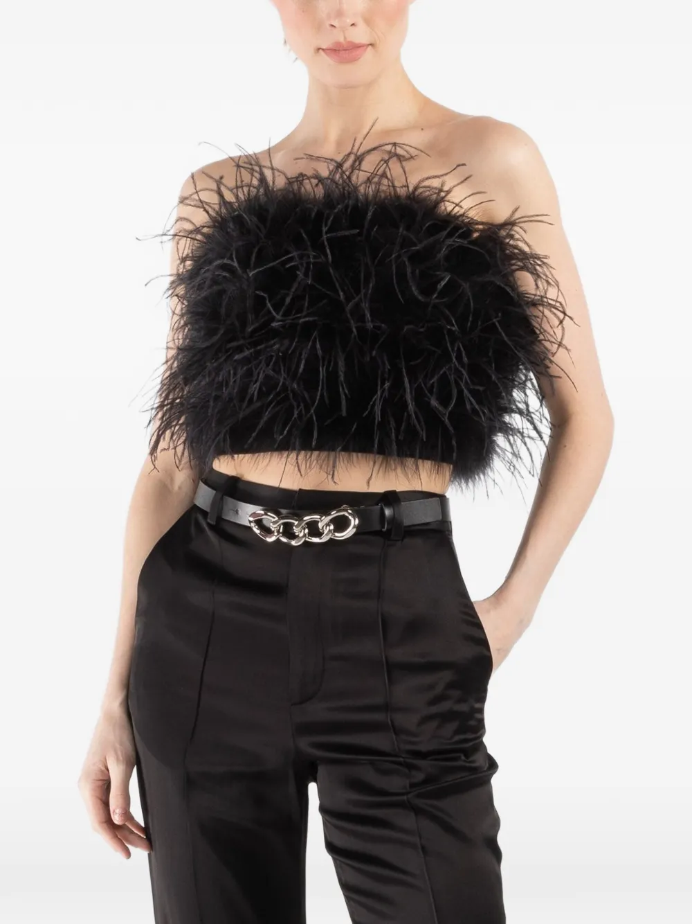 Lapointe Feather Strapless Top In Black