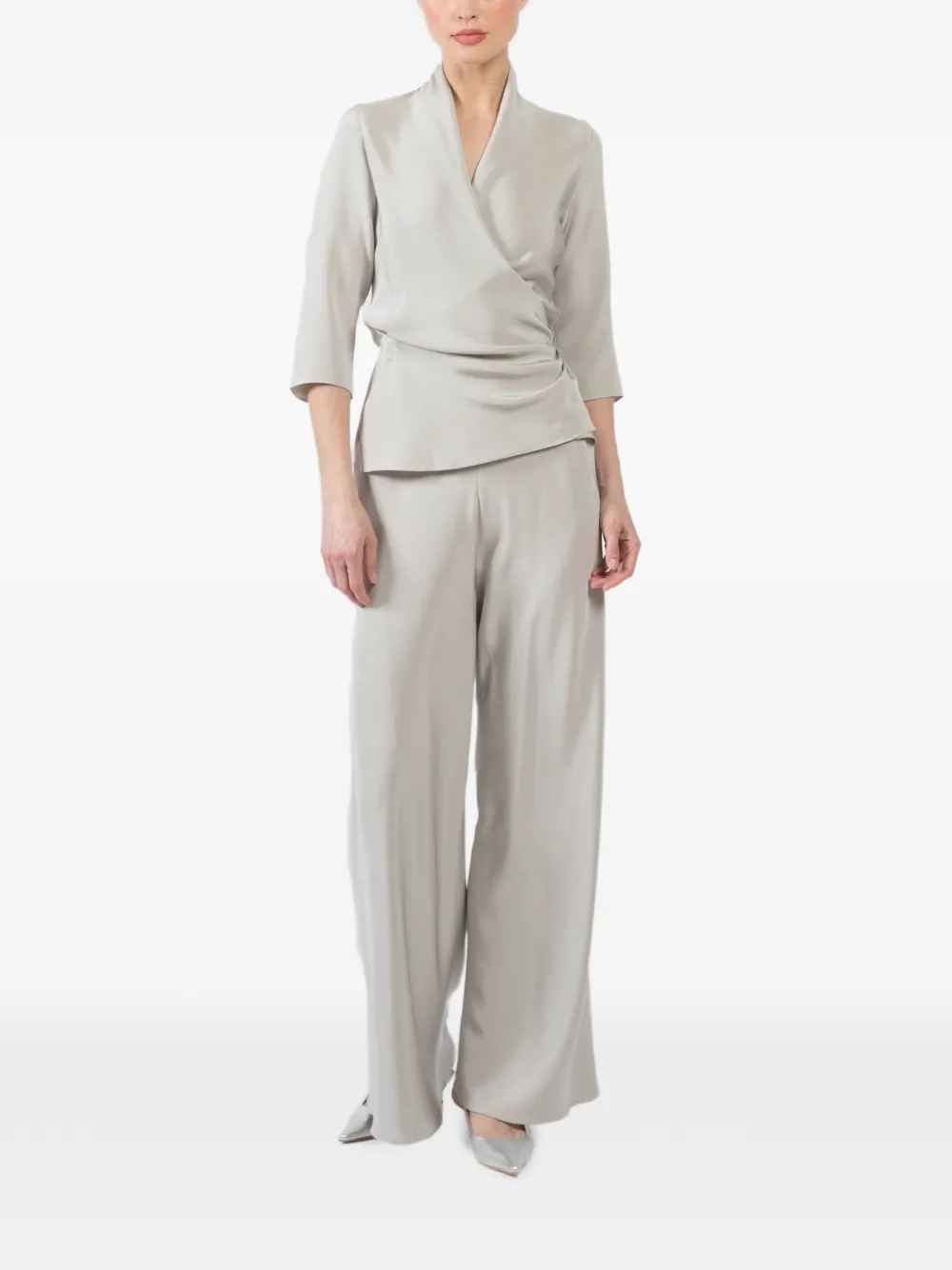 Peter Cohen three-quarter-sleeve wrap blouse - Grijs