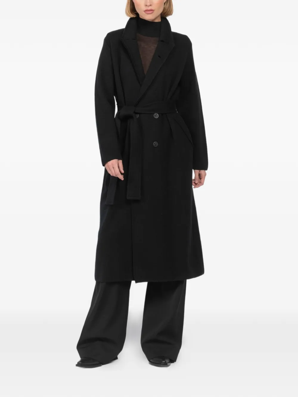  Oyuna Itumi Belted Double-breasted Coat - Black 