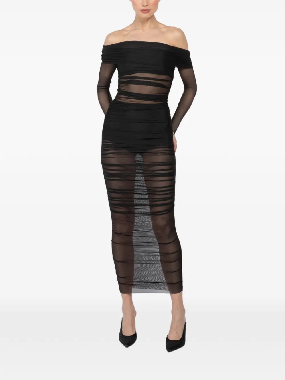 The Sei asymmetric long-sleeve dress - Zwart