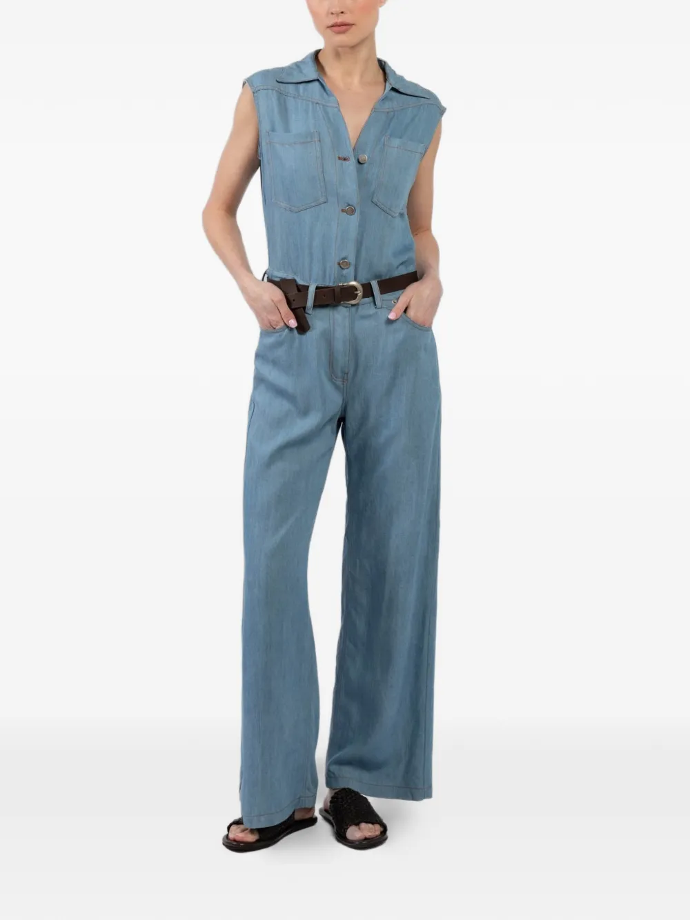 tensione in sleeveless denim jumpsuit | Full Length | Image 2