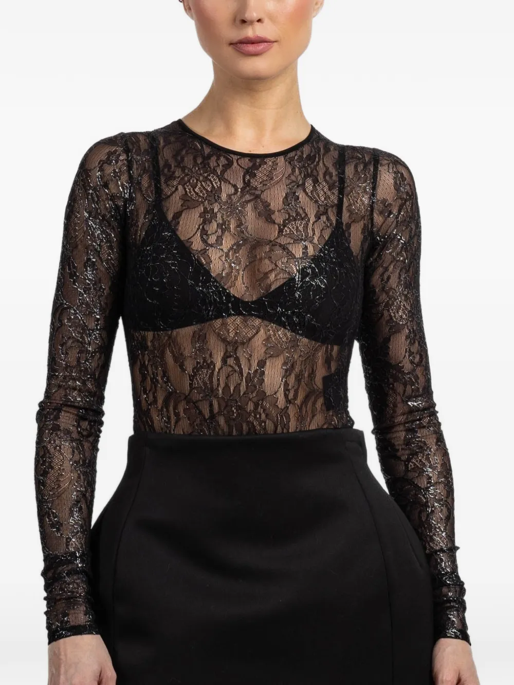 WARDROBE.NYC lace long-sleeve bodysuit - Nero