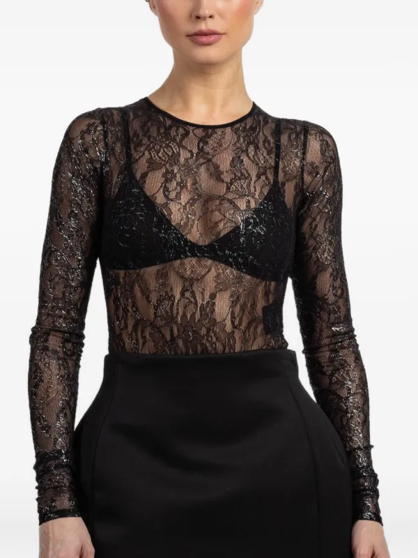 WARDROBE.NYC Lace Long-sleeve Bodysuit in Black