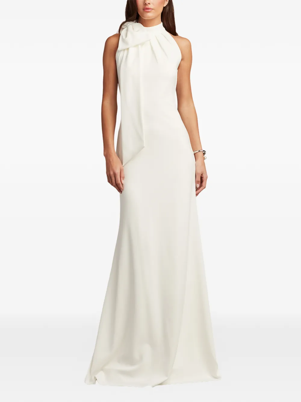 Tadashi Shoji Maxi-jurk met strikdetail en halternek Beige