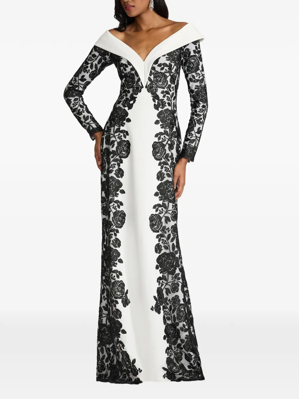 Tadashi Shoji Maxi-jurk met bloemenkant Wit
