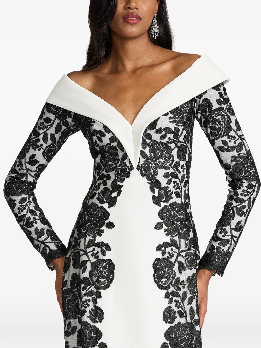 Tadashi Shoji Maxi-jurk met bloemenkant Wit