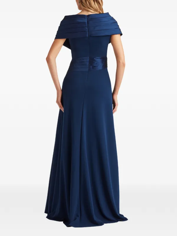 tadashi shoji blue dress Women's Milica Draped Portrait Collar Gown - - Size XS Size:MD (10)