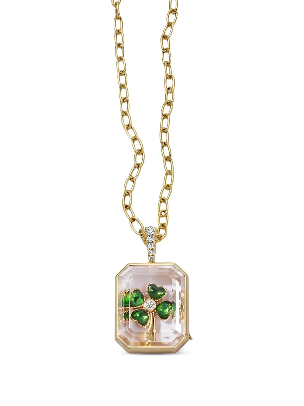  Loquet Four Leaf Clover Diamond And Tsavorite Locket Charm - Gold 