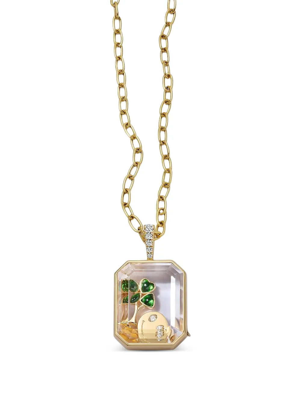  Loquet Four Leaf Clover Diamond And Tsavorite Locket Charm - Gold 