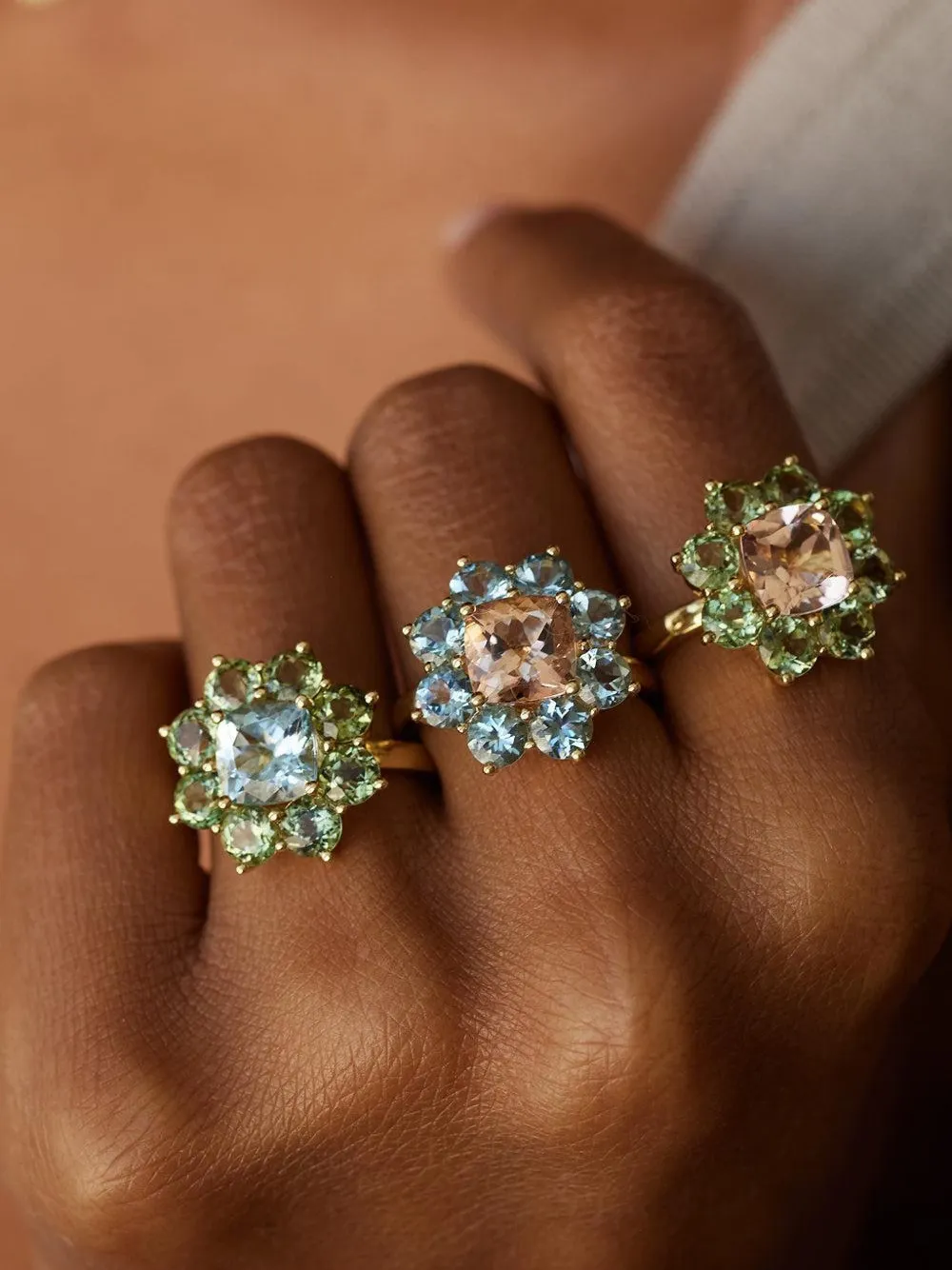 Aquamarine Morganite Flower Ring