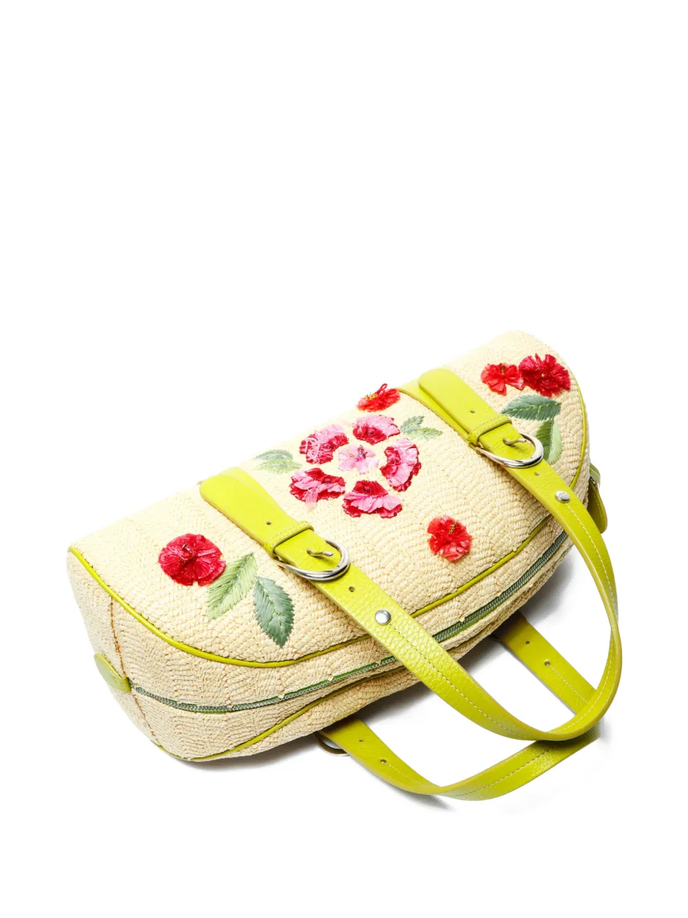 2005 Flower Raffia Boston Bag