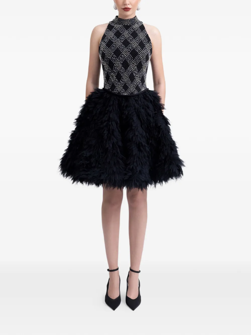 Gemy Maalouf beaded high-collar dress - Zwart