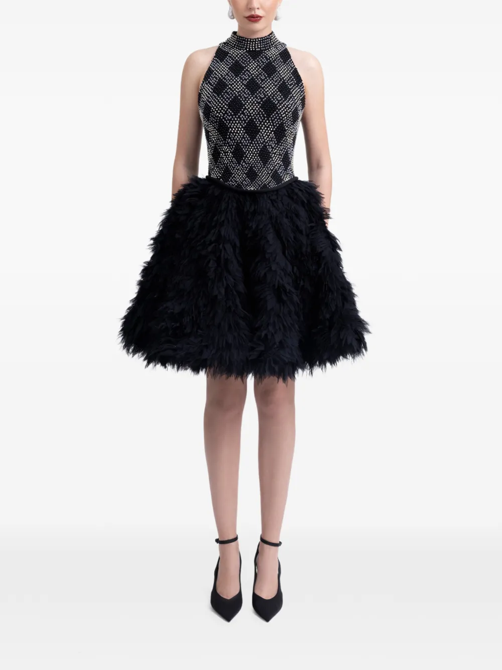 Gemy Maalouf beaded high-collar dress - Nero